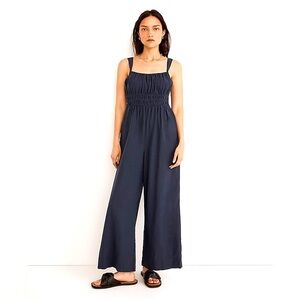 Madewell Linen-Blend Sophie Tank Wide-Leg Jumpsuit, Navy, M